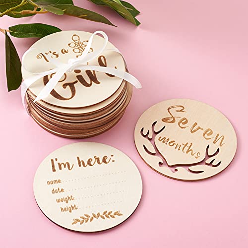 16pcs Baby Monthly Milestone Cards Basswood Milestone Cards with Word Flat Round Wooden Baby Milestone Sign for Baby Registry & Shower Gifts, Newborn EEE ELECRELIVE