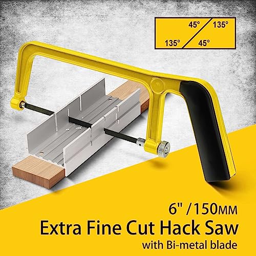 Hanpex 6 in. Mini Hacksaw & mitre Block Set - 150mm Extra Fine Cut Hack Saw with Bi-Metal Blade - WoodArtSupply