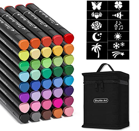 Shuttle Art Fabric Markers Pens, 40 Colors Dual Tip Fabric Markers Permanent No Bleed Markers for T-Shirts Sneakers, Non-Toxic & Child Safe Permanent Shuttle Art