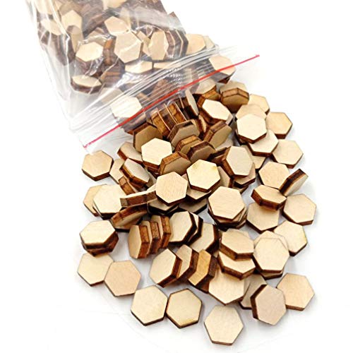 GANAZONO Unfinished Wood Pieces 100PCS Hexagon Blank Unfinished Wood Slices Unpainted Wood Hexagon Cutout for DIY Crafts Home Decoration Wedding GANAZONO