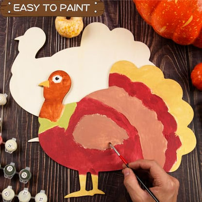 12 Pcs Large Wood Turkey Cutouts Unfinished Wooden Thanksgiving Cutouts Blank Wood Turkey Shape Signs Slices Wood Fall Cutouts to Paint for DIY