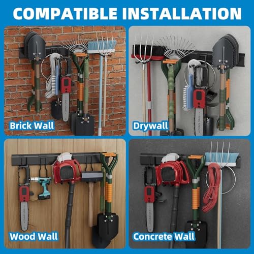 TICONN Garage Organization Tool Storage Utility Rack, Heavy Duty Wall Mounted Hanger Organizer System for Shed Garden Yard Tools, Ski Gears, Broom, TICONN