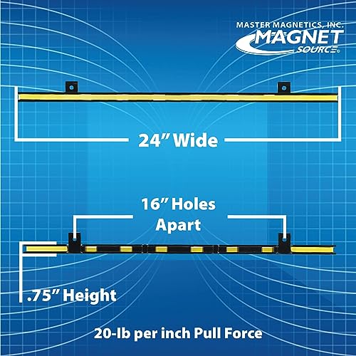 Master Magnetics 24” Heavy-Duty Magnetic Tool Holder, Easy-Install, 20-lb per inch Pull Force, Black Powder Coat with Yellow Stripe (AM1PLC) - WoodArtSupply