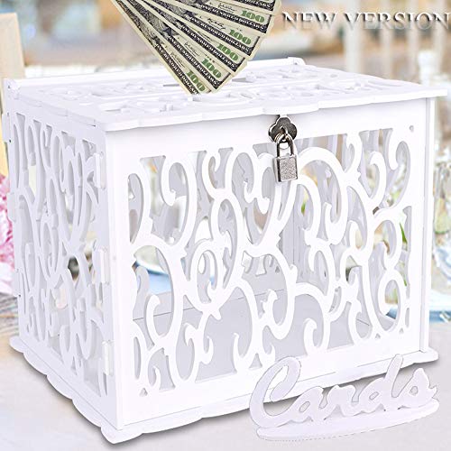 OurWarm DIY White Wedding Card Box with Lock PVC Card Box Graduation Card Box Perfect for Weddings, Baby Showers, Birthdays, Bridal or Baby Showers - WoodArtSupply