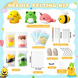 WATINC Set of 4 Cute Animal Needle Felting Starter Kit Frog Chick Bee Narwhal Animal Doll Wool Felting Tools Felt Needles Foam Mat DIY Needlework WATINC