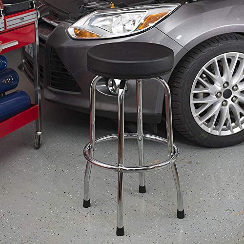 BIG RED Torin Swivel Bar Stool: Padded Garage/Shop Seat with Chrome Plated Legs, Black, 28.74" Tall, 18.5" Diameter BIG RED