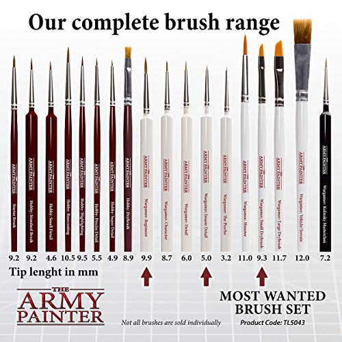 The Army Painter Most Wanted Brush Set - Miniature Small Paint Brush Set of 3 Acrylic Paint Brushes - Drybrush, Regiment Model Paint Brush & Fine The Army Painter
