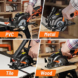 DOVAMAN Circular Saw, 5.8A 4-1/2" Circular Saw w/Laser, Metal Auxiliary Handle, 6 Saw Blades (4½", 4¾"), Cutting Depth 1-11/16" (90°), 1-3/8" (45°), DOVAMAN