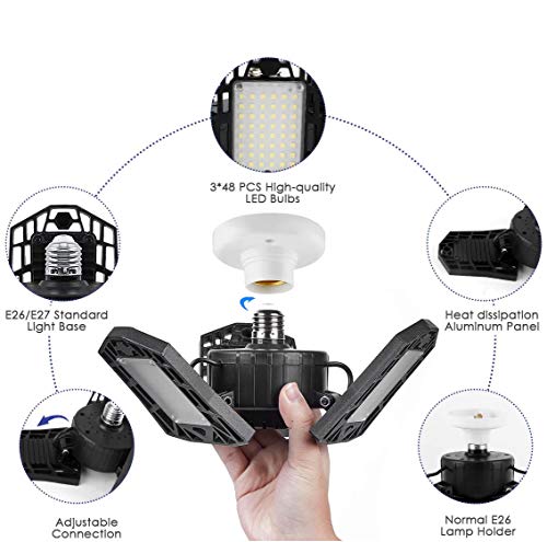 ANYPOWK LED Garage Light - 6000 Lumen 6500K Daylight 60W, Three Leaf Led Garage Ceiling Lights ANYPOWK