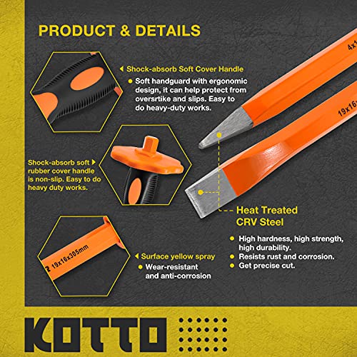 KOTTO 2 Pack Heavy Duty 12-Inch Chisels Set With Hand Protection, Point Chisel and Flat Chisel for Demolishing/Masonry/Carving/Concrete Breaker with - WoodArtSupply