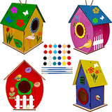 Glintoper Art Craft Wood Toys for Kids, 4 Pack DIY Bird House Kit Painting Puzzle DIY Wooden Assembly, Build and Paint Birdhouse, Include Paints & Glintoper