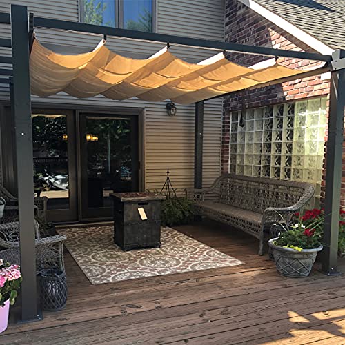 PURPLE LEAF 10' X 12' Outdoor Retractable Pergola with Sun Shade Canopy Patio Metal Shelter for Garden Porch Beach Pavilion Grill Gazebo Modern Yard PURPLE LEAF