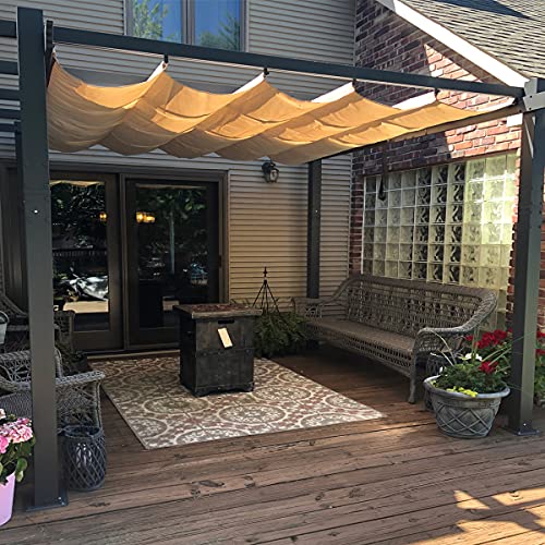 PURPLE LEAF 10' X 12' Outdoor Retractable Pergola with Sun Shade Canopy Patio Metal Shelter for Garden Porch Beach Pavilion Grill Gazebo Modern Yard - WoodArtSupply