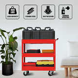 Torin Heavy Duty Utility Cart with 3 Shelf Tiers, Rolling Tool Cart on Wheels, 400lbs Load Capacity, for Garage Warehouse Workshop, APTC302B, Red Torin