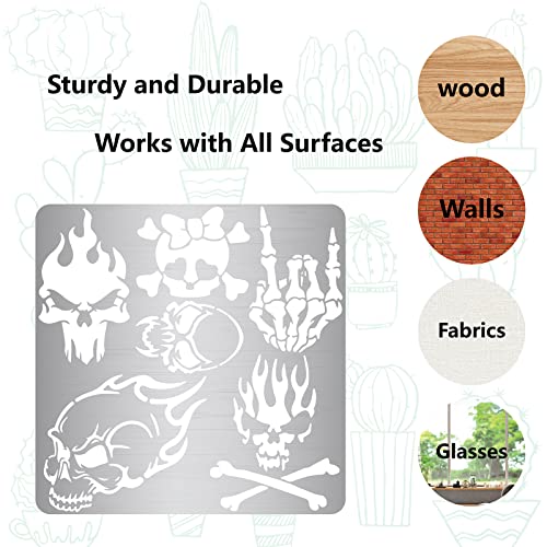 GORGECRAFT 6.3 Inch Skull Metal Stencil Stainless Steel Painting Template Journal Tool for Painting Wood Burning Pyrography and Engraving Home DIY - WoodArtSupply