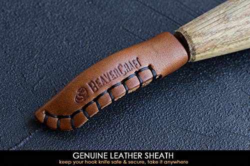 BeaverCraft Hook knife Wood Carving SK4s Long Knives Spoon Carving Tools 2.4'' Long handle 7.8'' Spoon Knife Wood Carving Tools Bowl Kuksa Carving BeaverCraft
