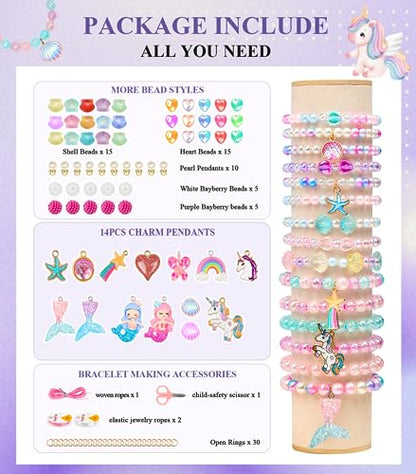 DUDUCOFU 900Pcs Mermaid Bracelet Making Kit for Girls Kids Charm DIY Beads for Jewelry Making, Friendship Bracelet Kit with Unicorn Ocean Pearl Shell