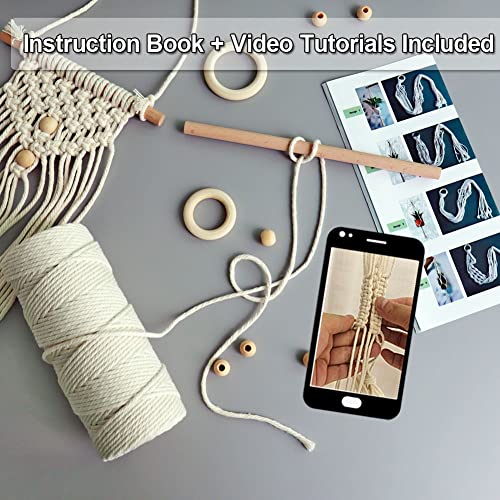 Ewparts Easy Macrame Kits for Adults Beginners Supplier Wood Beads,Rings,Wooden Dowel for Macrame Plant Hangers,Macrame Wall Hanging with Instruction Ewparts