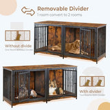 Lyromix 70.86'' Dog Crate Furniture Large Breed TV Stand with Cushion & Double Rooms,Wooden Dog Kennel Dog Crate End Table with Removable Divider for Lyromix