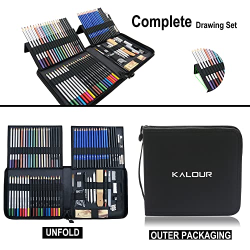 KALOUR 82 Pack Drawing Sketching Kit, Pro Art Supplies with Sketchbook, Include Tutorial,Colored, Graphite, Charcoal, Watercolor,Metallic & Pastel KALOUR