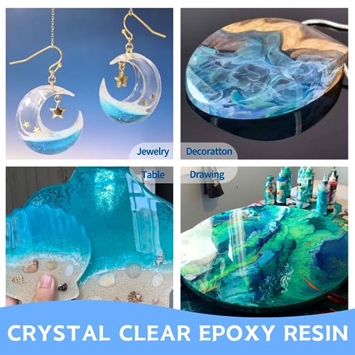 Myqiuf Epoxy Resin Kit, 1 Gallon/128OZ Epoxy Resin Crystal Clear Not Yellowing No Bubble Self Leveling for DIY Molds Wood Jewelry Table Tops Bar Top