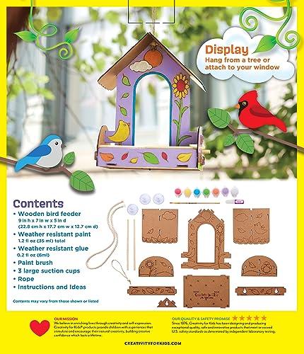 Creativity for Kids Build and Paint Bird Feeder Wood Craft Kit - DIY Bird House Kit for Children, Outdoor Activities for Kids Age