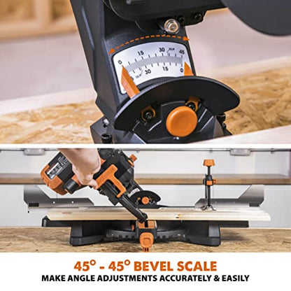 Evolution Power Tools R255SMS-DB+ 10-Inch Dual Bevel Sliding Miter Saw Multi-Material, Multipurpose Cutting Cuts Metal, Plastic, Wood 45˚-45˚ Double - WoodArtSupply