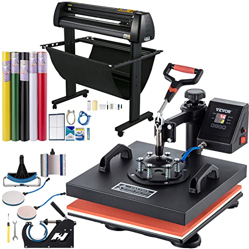 VEVOR Heat Press Machine, 15 x 15 Inch, 6 in 1 Combo Swing Away T-Shirt Sublimation Transfer Printer and Vinyl Cutter 34 inch Plotter Machine with VEVOR