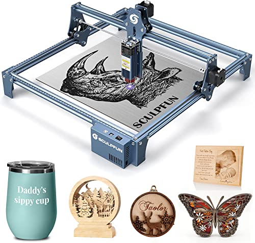 SCULPFUN S9 Laser Engraver, 90W Effect High Precision CNC Laser Cutter and Engraver Machine, Deep Cutting for 15mm Wood, 0.06mm Ultra-Fine Compressed