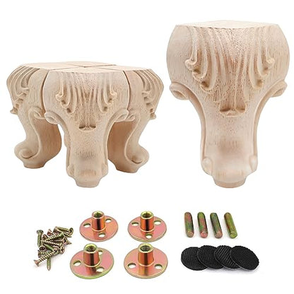 INKNOTE Solid Unfinished Wood Furniture Legs European Style Solid Wood Carving Furniture Replacement Feet for Sofa Cabinet Wardrobe Table Loveseat - WoodArtSupply