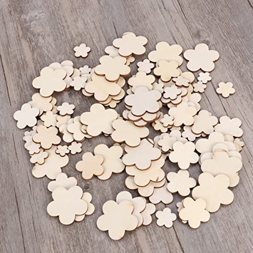 Sewroro 100pcs Flower Wood Cutouts Unfinished Wood Plum Slices Flower Wooden Wood Flower Slices Cut Wooden Plum Nativity Ornaments DIY Gifts in Bulk Sewroro