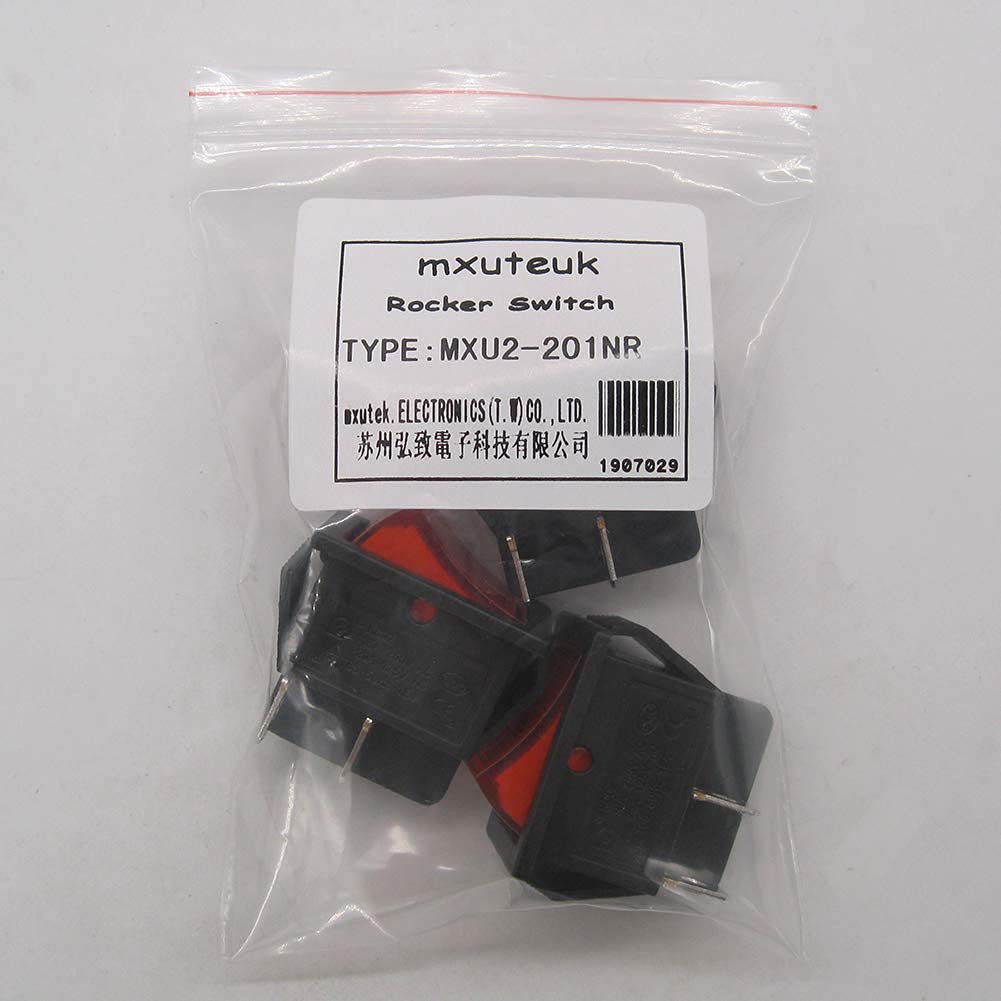 mxuteuk 3pcs AC110V/120V Rocker Switch DPST ON-Off 4 Pin Red Light Illuminated Snap-in Toggle Power Switch, AC 250V 6A 125V 10A, Use for Household mxuteuk