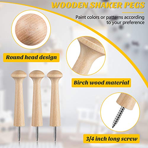 Wooden Shaker Peg Wood Screw-on Shaker Pegs 2.9 Inch Long Unfinished Wood Shaker Racks for Hanging Clothes Hats Towel and More DIY Paint Color (10 Jetec