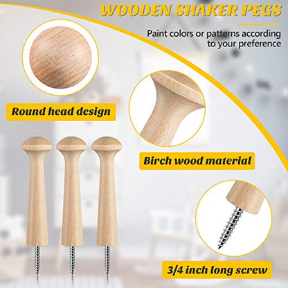 Wooden Shaker Peg Wood Screw-on Shaker Pegs 2.9 Inch Long Unfinished Wood Shaker Racks for Hanging Clothes Hats Towel and More DIY Paint Color (10 - WoodArtSupply