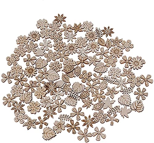 PULABO 100 pcs Mixed Flower Leaf Pattern Wooden Scrapbooking DIY Handmade Crafts Children DIY Home Decor Convenient Generic