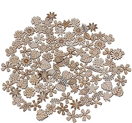PULABO 100 pcs Mixed Flower Leaf Pattern Wooden Scrapbooking DIY Handmade Crafts Children DIY Home Decor Convenient Generic