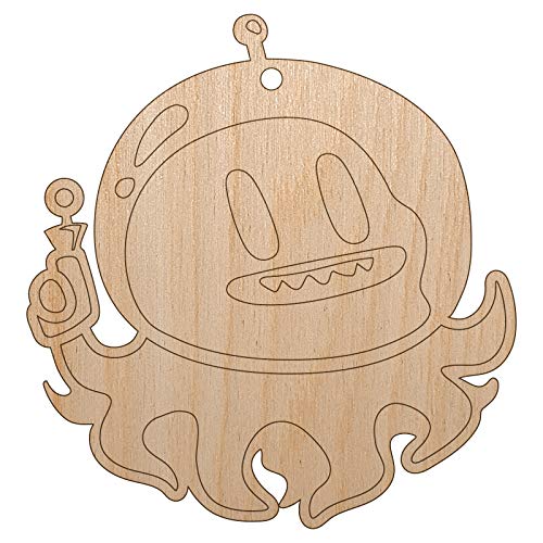 Alien Space Octopus Unfinished Craft Wood Holiday Christmas Tree DIY Pre-Drilled Ornament Sniggle Sloth