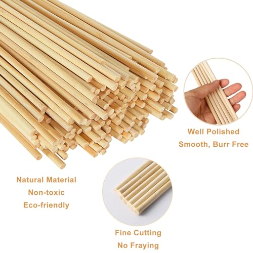 Acrux7 400Pcs Wooden Dowel Rods 1/4 x 6 Inch & 12 Inch Unfinished Dowel Rods Round Wood Sticks Natural Wood Dowels Bulk Dowels Rods for Craft DIY Acrux7