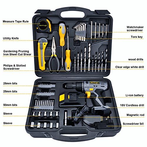 Uniteco 77PCS 18/20V Cordless Drill Screwdriver Tool Set Home Repair Set Combo Kit Tool Kit - WoodArtSupply