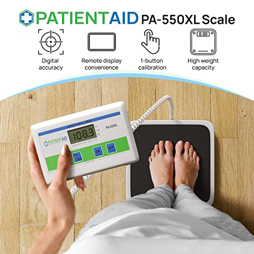 Medical Grade Floor Scale - Portable - Easy to Read Digital Display - Heavy Duty - Home, Hospital & Physician Use - Pound & Kilogram Settings - 12" x Patient Aid