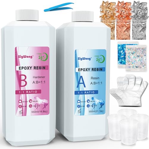 Epoxy Resin Clear Crystal Coating Kit 40oz - 2 Part Casting Resin for Art, Craft, Jewelry Making, River Tables, Bonus Gloves, Measuring Cup, Wooden - WoodArtSupply