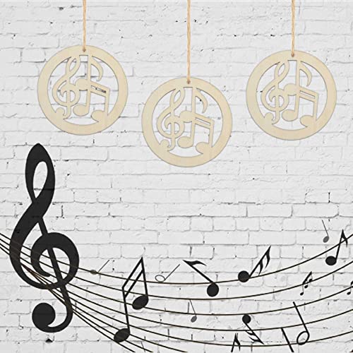 20pcs Music Note Wood DIY Crafts Cutouts Wooden Round Musical Note Shaped Hanging Ornaments for Musical Theme Christmas Tree Cutout Holiday Wood Creaides