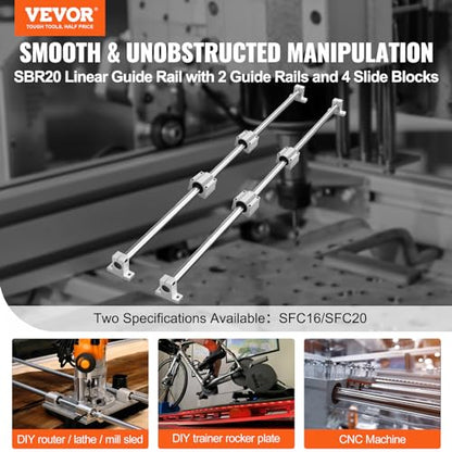 VEVOR Linear Rail Slide 2PCs 20mm x 1200mm Linear Bearing Slide Set with 4Pcs Block Bearings SC20UU+4Pcs Shaft Support Linear Shaft CNC Parts Kits - WoodArtSupply