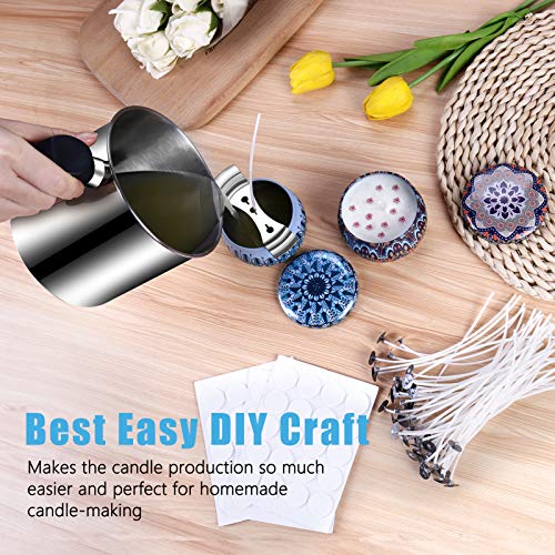 Candle Making Pouring Pot, DINGPAI 44oz Double Boiler Wax Melting Pot, 1pc Spoon, 304 Stainless Steel Candle Making Pitcher, Silver Color with DINGPAI