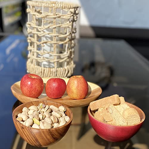WRIGHTMART Wood Bowl, Set of 4 Bowls for Food, Salads, Pasta, Cereals, Nachos, Chips, Trail and Nut Mixes, Rustic Durable Hand Crafted Acacia Dining WRIGHTMART