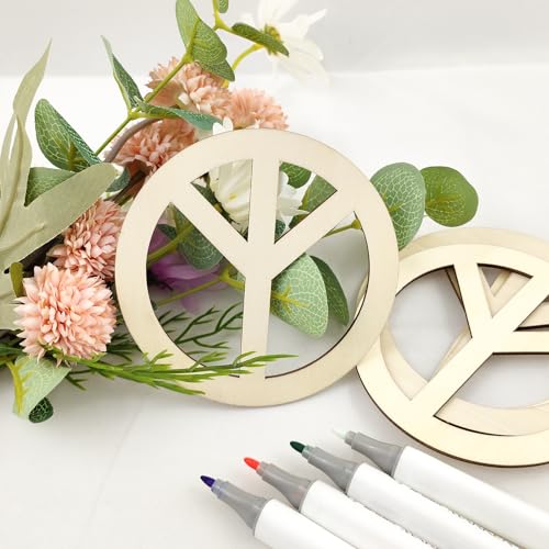 30 Pack 4 Inch Wood Peace Sign Unfinished Wood Wood Cutouts Wooden Peace Sign Hanging Ornaments DIY Peace Craft Gift Tags for Home Party Decoration