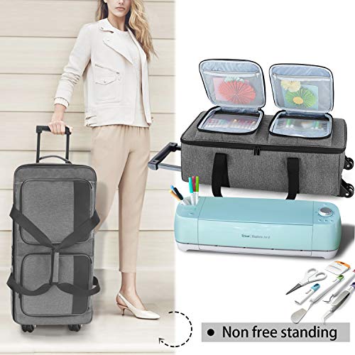 LUXJA Rolling Tote Compatible with Cricut Explore Air (Air2) and Maker, Carrying Case with Wheels and Storage Pockets Compatible with Cricut Die-Cut - WoodArtSupply