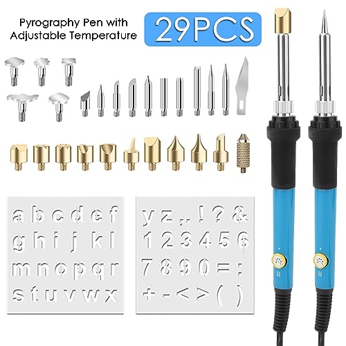 Wood Burning Kit, Pyrography Pen with Adjustable Temperature for Wood Leather Burning Carving Embossing Soldering with 27 Woodburning Points HEEPDD