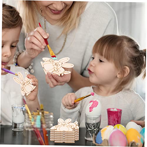 VILLCASE 1 Set Wooden Painting Toy Unfinished Wood Bunny Chips Easter Party Hanging Ornament Blank Wood Bunny Kid Crafts Easter Ornaments Watercolor VILLCASE