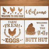 Hen Chicken Farmhouse Stencils, 4 Pcs Farm Eggs Hen Chicken Farmhouse Rustic Farmhouse Reusable Stencil for Painting on Wood Fabric Wall Furniture CODOHI